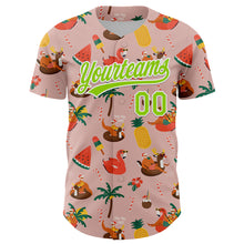 Загрузить изображение в средство просмотра галереи, Custom Medium Pink Neon Green-White 3D Funny Christmas Authentic Baseball Jersey