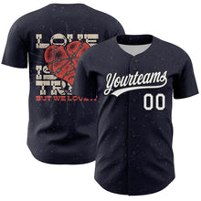 Загрузить изображение в средство просмотра галереи, Custom Navy White-Black 3D Love Heart Valentine's Day Authentic Baseball Jersey