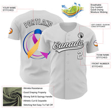 Загрузить изображение в средство просмотра галереи, Custom White Purple Yellow Navy-Black 3D Bladder Cancer Ribbon Authentic Baseball Jersey