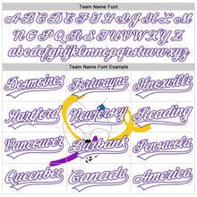 Загрузить изображение в средство просмотра галереи, Custom White Purple Thunder Blue-Yellow 3D Bladder Cancer Ribbon Authentic Baseball Jersey