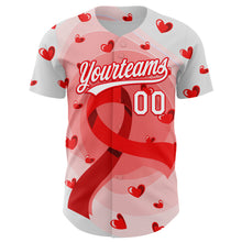 Загрузить изображение в средство просмотра галереи, Custom White Fire Red 3D Blood Cancer Ribbon Authentic Baseball Jersey