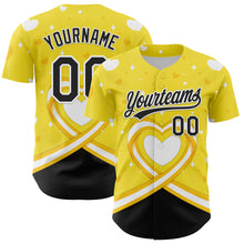 Загрузить изображение в средство просмотра галереи, Custom Yellow Black-White 3D Bone Cancer Ribbon Authentic Baseball Jersey