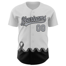 Загрузить изображение в средство просмотра галереи, Custom White Gray-Black 3D Brain Cancer Ribbon Authentic Baseball Jersey