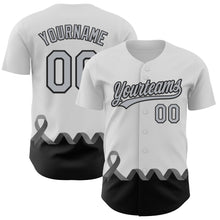 Загрузить изображение в средство просмотра галереи, Custom White Gray-Black 3D Brain Cancer Ribbon Authentic Baseball Jersey