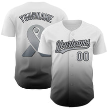 Загрузить изображение в средство просмотра галереи, Custom White Gray-Black 3D Brain Cancer Ribbon Authentic Baseball Jersey