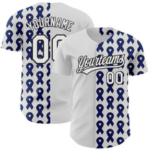 Загрузить изображение в средство просмотра галереи, Custom White Black-Navy 3D Colorectal Cancer Ribbon Authentic Baseball Jersey
