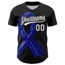 Загрузить изображение в средство просмотра галереи, Custom Black White-Royal 3D Colorectal Cancer Ribbon Authentic Baseball Jersey