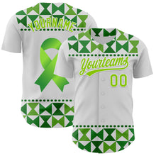 Загрузить изображение в средство просмотра галереи, Custom White Neon Green 3D Gallbladder And Bile Duct Cancer Ribbon Authentic Baseball Jersey