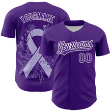Загрузить изображение в средство просмотра галереи, Custom Purple White 3D Gastric Cancer Ribbon Authentic Baseball Jersey