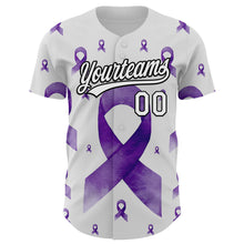 Загрузить изображение в средство просмотра галереи, Custom White Purple-Black 3D Gynecological Cancer Ribbon Authentic Baseball Jersey