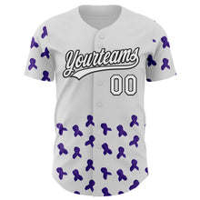 Загрузить изображение в средство просмотра галереи, Custom White Purple-Black 3D Gynecological Cancer Ribbon Authentic Baseball Jersey