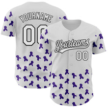 Загрузить изображение в средство просмотра галереи, Custom White Purple-Black 3D Gynecological Cancer Ribbon Authentic Baseball Jersey