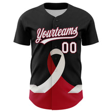 Загрузить изображение в средство просмотра галереи, Custom Black White-Crimson 3D Head And Neck Cancer Ribbon Authentic Baseball Jersey