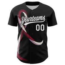 Загрузить изображение в средство просмотра галереи, Custom Black White-Burgund 3D Head And Neck Cancer Ribbon Authentic Baseball Jersey