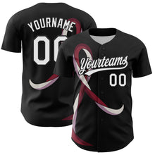 Загрузить изображение в средство просмотра галереи, Custom Black White-Burgund 3D Head And Neck Cancer Ribbon Authentic Baseball Jersey