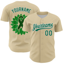 Загрузить изображение в средство просмотра галереи, Custom Cream Kelly Green-White 3D Liver Cancer Ribbon Authentic Baseball Jersey