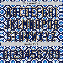 Загрузить изображение в средство просмотра галереи, Custom White Navy-Old Gold 3D Pattern Design Evil Eyes Authentic Baseball Jersey