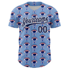 Загрузить изображение в средство просмотра галереи, Custom Light Blue Navy-White 3D Pattern Design Evil Eyes Authentic Baseball Jersey