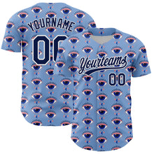 Загрузить изображение в средство просмотра галереи, Custom Light Blue Navy-White 3D Pattern Design Evil Eyes Authentic Baseball Jersey