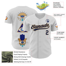 Загрузить изображение в средство просмотра галереи, Custom White Navy-Old Gold 3D Pattern Design Evil Eyes Authentic Baseball Jersey