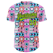 Загрузить изображение в средство просмотра галереи, Custom Pink Neon Green-Black 3D Pattern Design Evil Eyes Authentic Baseball Jersey