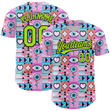 Загрузить изображение в средство просмотра галереи, Custom Pink Neon Green-Black 3D Pattern Design Evil Eyes Authentic Baseball Jersey
