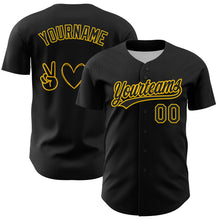 Laden Sie das Bild in den Galerie-Viewer, Custom Black Yellow 3D Childhood Cancer Gold Ribbon Authentic Baseball Jersey