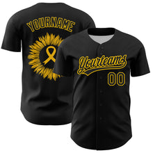 Загрузить изображение в средство просмотра галереи, Custom Black Yellow 3D Childhood Cancer Gold Ribbon Authentic Baseball Jersey