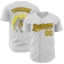 Загрузить изображение в средство просмотра галереи, Custom White Yellow-Black 3D Childhood Cancer Gold Ribbon Authentic Baseball Jersey