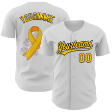 Загрузить изображение в средство просмотра галереи, Custom White Yellow-Black 3D Childhood Cancer Gold Ribbon Authentic Baseball Jersey