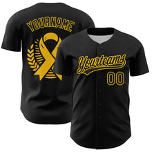Загрузить изображение в средство просмотра галереи, Custom Black Yellow 3D Childhood Cancer Gold Ribbon Authentic Baseball Jersey