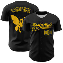 Загрузить изображение в средство просмотра галереи, Custom Black Yellow 3D Childhood Cancer Gold Ribbon Authentic Baseball Jersey
