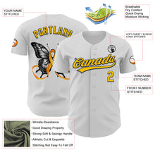 Загрузить изображение в средство просмотра галереи, Custom White Yellow-Black 3D Childhood Cancer Gold Ribbon Authentic Baseball Jersey