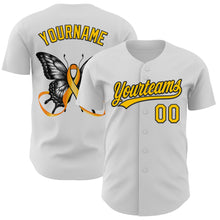 Загрузить изображение в средство просмотра галереи, Custom White Yellow-Black 3D Childhood Cancer Gold Ribbon Authentic Baseball Jersey
