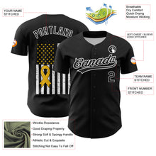 Laden Sie das Bild in den Galerie-Viewer, Custom Black White-Yellow 3D Childhood Cancer Gold Ribbon American Flag Authentic Baseball Jersey