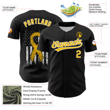 Загрузить изображение в средство просмотра галереи, Custom Black Yellow-White 3D Childhood Cancer Gold Ribbon American Flag Authentic Baseball Jersey