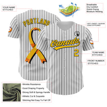 Загрузить изображение в средство просмотра галереи, Custom White Black Pinstripe Yellow 3D Childhood Cancer Gold Ribbon Authentic Baseball Jersey