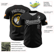 Laden Sie das Bild in den Galerie-Viewer, Custom Black Yellow-White 3D Childhood Cancer Gold Ribbon Authentic Baseball Jersey