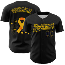 Charger l'image dans la galerie, Custom Black Yellow 3D Childhood Cancer Gold Ribbon Authentic Baseball Jersey