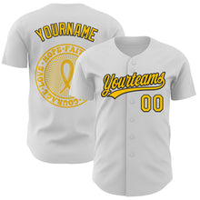 Загрузить изображение в средство просмотра галереи, Custom White Yellow-Black 3D Childhood Cancer Gold Ribbon Authentic Baseball Jersey