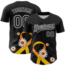 Laden Sie das Bild in den Galerie-Viewer, Custom Black Yellow-White 3D Childhood Cancer Gold Ribbon Authentic Baseball Jersey