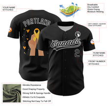 Laden Sie das Bild in den Galerie-Viewer, Custom Black Yellow-White 3D Childhood Cancer Gold Ribbon Authentic Baseball Jersey