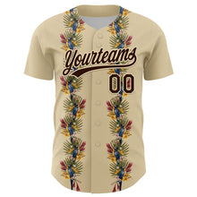 Загрузить изображение в средство просмотра галереи, Custom Cream Brown 3D Tropical Hawaii Palm Tree And Bird Authentic Baseball Jersey