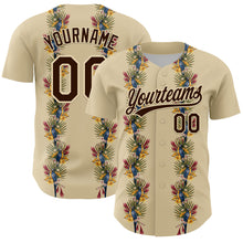 Загрузить изображение в средство просмотра галереи, Custom Cream Brown 3D Tropical Hawaii Palm Tree And Bird Authentic Baseball Jersey