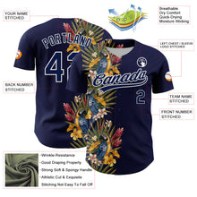 Загрузить изображение в средство просмотра галереи, Custom Navy White 3D Tropical Hawaii Palm Tree And Bird Authentic Baseball Jersey