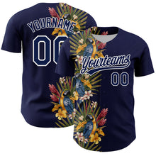 Загрузить изображение в средство просмотра галереи, Custom Navy White 3D Tropical Hawaii Palm Tree And Bird Authentic Baseball Jersey
