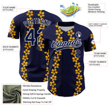 Загрузить изображение в средство просмотра галереи, Custom Navy White 3D Tropical Hawaii Flower Authentic Baseball Jersey