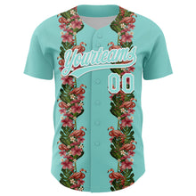 Загрузить изображение в средство просмотра галереи, Custom Ice Blue White 3D Tropical Hawaii Plant And Flamingo Authentic Baseball Jersey