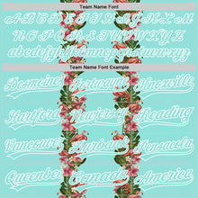 Загрузить изображение в средство просмотра галереи, Custom Ice Blue White 3D Tropical Hawaii Plant And Flamingo Authentic Baseball Jersey