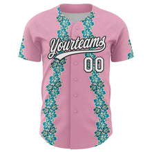 Загрузить изображение в средство просмотра галереи, Custom Light Pink White-Black 3D Tropical Hawaii Flower Authentic Baseball Jersey